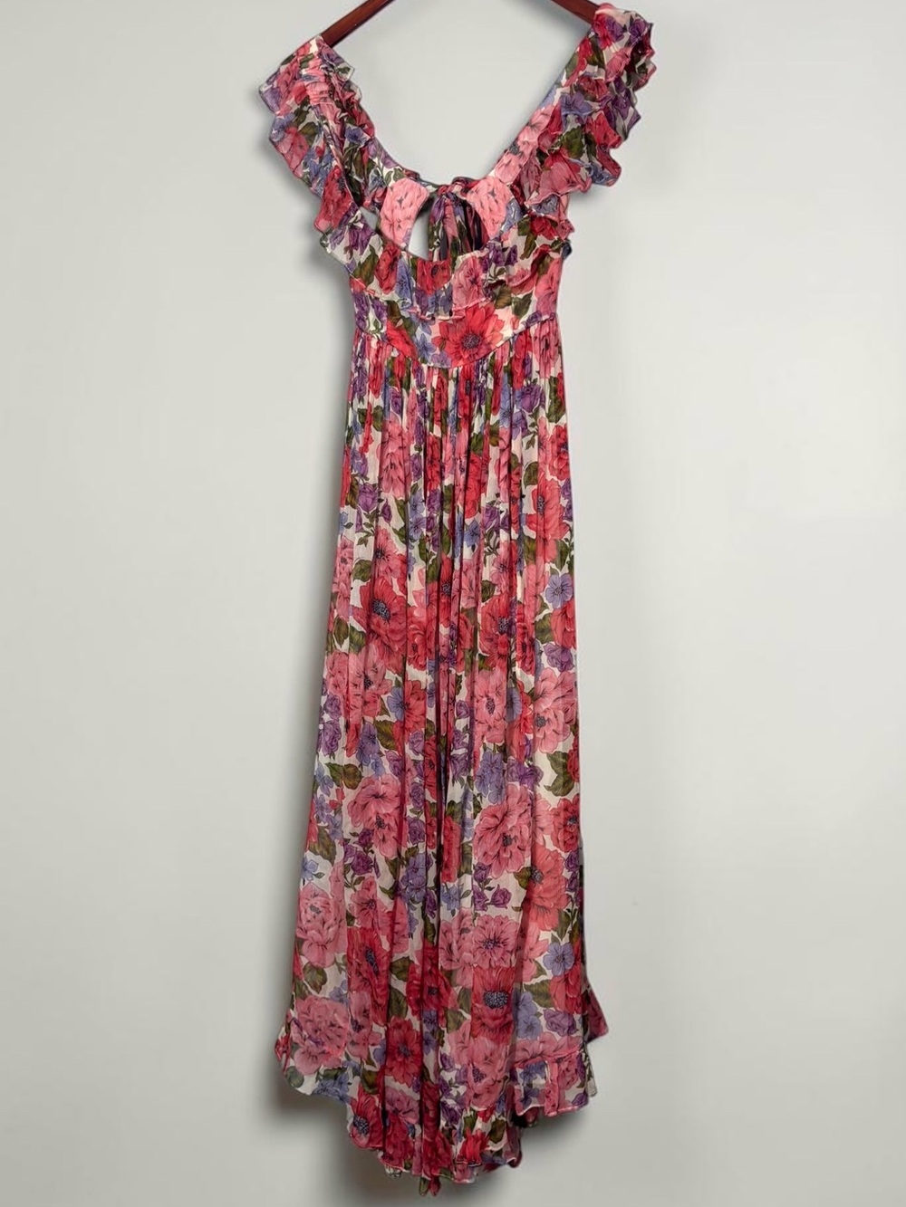 Zimmermann Poppy Frill Edge Midi Dress Crimson Floral Quiet Luxury Designer S - Picture 7 of 12